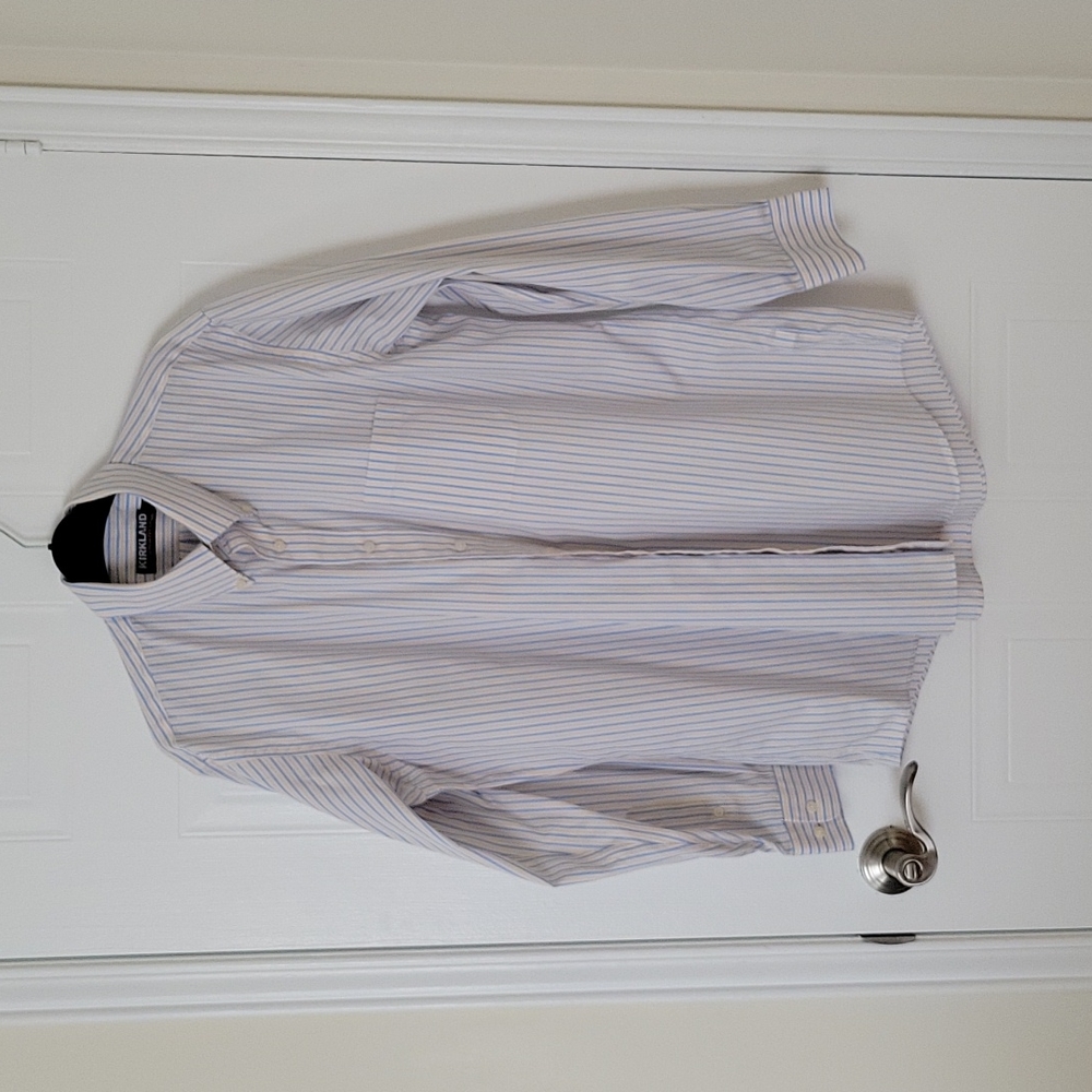 Kirkland Men's Blue and Yellow Non-Iron Long Sleeve Dress Shirt- Size 16…